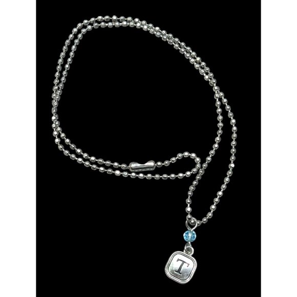Minimalist Letter T Pendant Necklace With Blue Accent Bead - Picture 1 of 6